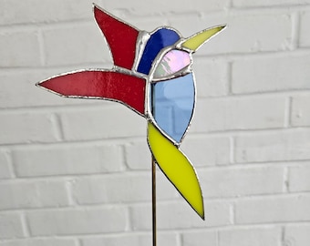 Stained Glass Hummingbird Garden Stake