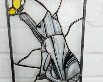 Stained Glass Cat and Butterfly