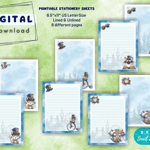 Printable stationery set US Letter size PDF, instant download Stationery paper pack, printable steampunk pages, steampunk stationery