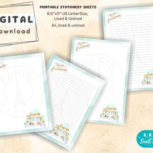 Conjunto de papelería imprimible tamaño carta de EE. UU. PDF, tamaño A4, papelería de descarga instantánea, páginas francesas imprimibles, papelería francesa