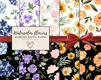Flores Papel Digital, Flores Patrón Sin Costuras, Estampados Florales, Fondo de Flores, Papel Digital Primavera, Papel Digital Floral, Álbum de Recortes