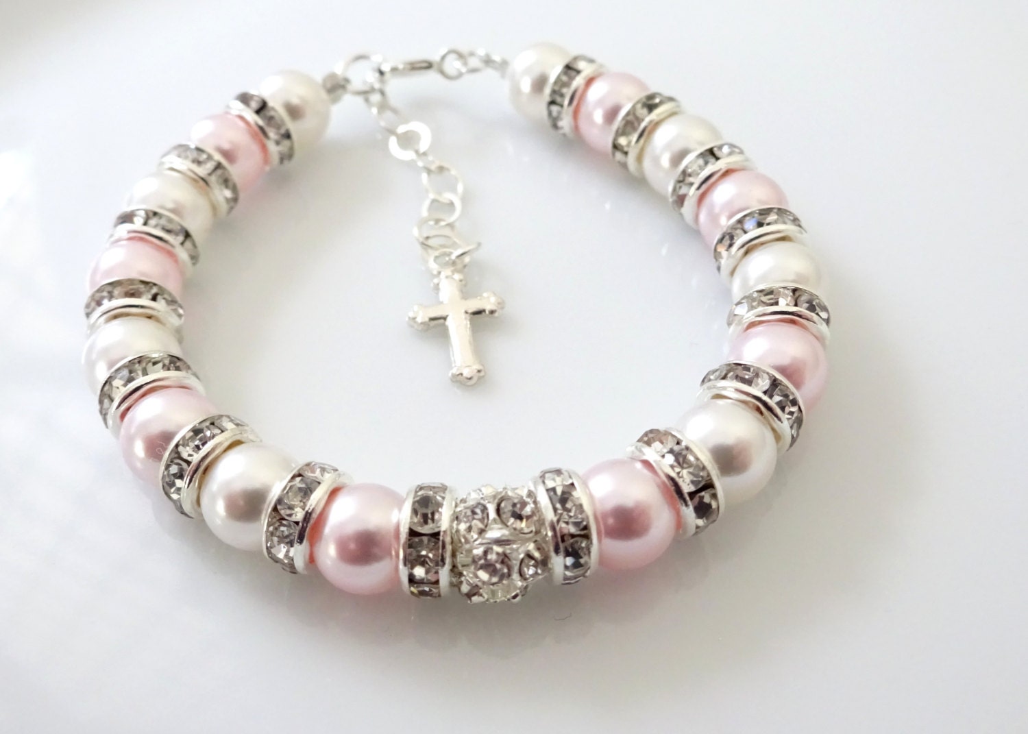 Baby girl Christening Bracelet Sterling Silver Cross Charm Etsy