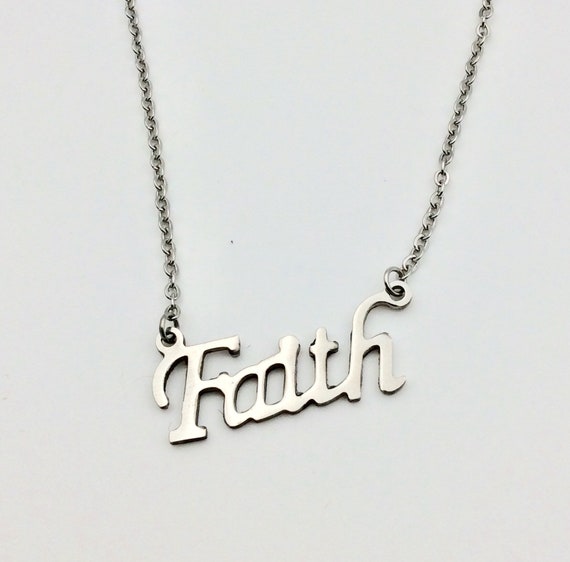JW "Faith" Stainless Steel Pendant with Stainless Steel Chain.  Blue velvet gift pouch included.