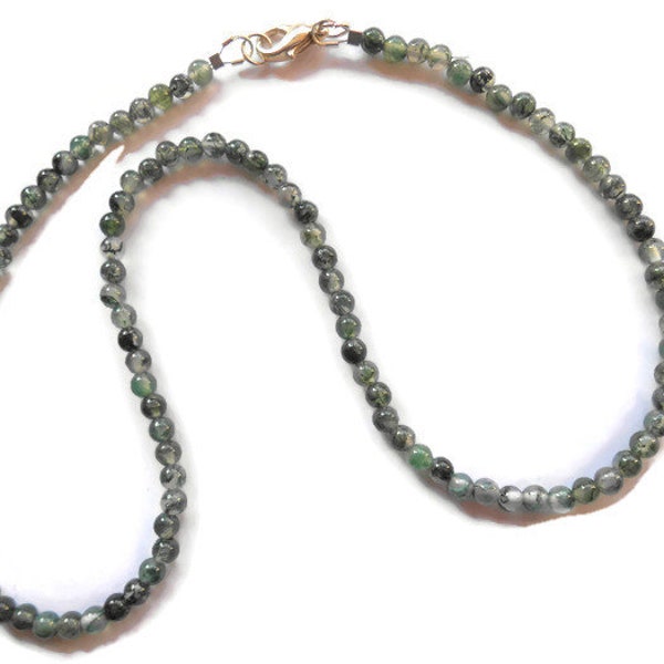 Moss Green Agate Necklace, Green Moss Agate Necklace, Green Beaded Necklace, Agate Necklace, Semi Precious Stone Necklace