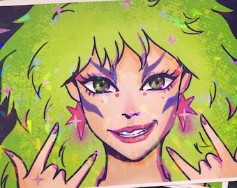 PIZZAZZ | jem and the holograms | HOLOGRAPHIC print | 80s | aesthetic | 80s hair band | art |decor