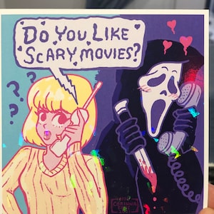 What's your favorite scary movie | SCREAM | SLASHER | HOLOGRAPHIC print | horror | ghost face | scary movie | art |decor