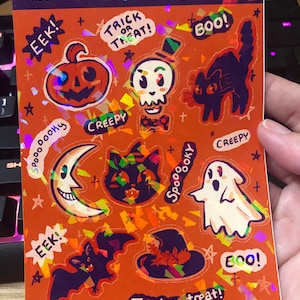 SPOOPY | vintage HALLOWEEN | ghosts | pumpkins | bats | witch | skeleton | spooky | cute | holographic stickers