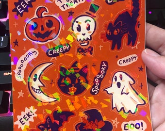 SPOOPY | vintage HALLOWEEN | ghosts | pumpkins | bats | witch | skeleton | spooky | cute | holographic stickers