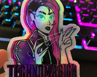 Technomagick | cyberpunk | synthwave |technomancer | holographic sticker | vinyl | aesthetic | hydroflask| laptop stickers | waterproof