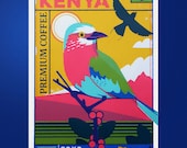 Lilac-Breasted Roller bird - Kenyan coffee - Coffee origin print - Coffee screen print - Coffee wall art - Toucan Tango Design - Coffee art