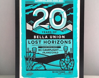 Bella Union poster - Official gig poster - Lost Horizons poster - Limited edition - Liverpool Music Week - 20th anniversary art - poster art