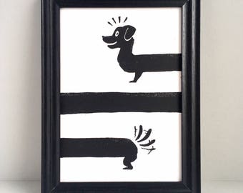 Dachshund screen print - Dachshund print - Dog lover gift - Dog mother gift - Moving in gift - Dog illustration - Valentines gift - Dog gift