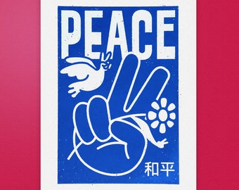 Peace screen printed poster - Peace screen print - Peace sign art print - Peace art print - Inspirational art - Valentine's Day gift - Peace