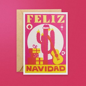 Feliz Navidad card - Feliz Navidad - Christmas card - Funny Christmas card - Funny cactus card - Hand printed cards - Toucan Tango Design