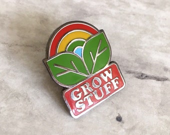 Grow Stuff pin badge - Plant enamel pin - Plant lapel pin - Gardening gift - Wildflower lapel pin - Crazy plant lady pin - Mother's Day gift