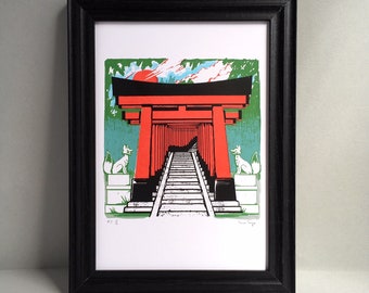 Fushimi Inari Shrine Kyoto - Kyoto art print - Screen print Japan - Travel lover gift - Japan wall print - Stocking filler - Valentines gift