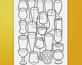 Beer glasses print - Beer screen print - Beer poster - Beer lover gift - Beer wall art - Gift for beer lovers - Kitchen decor - Drinks print