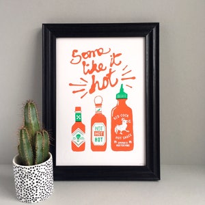 Hot sauce print Hot sauce art Hot sauce gift Hot sauce poster Funny foodie gift Kitchen decor A4 screen print Christmas gift image 2