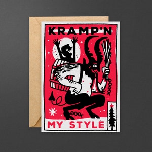 Krampus Christmas Card Funny Christmas Card Krampus card Krampus screen print Funny Krampus card Funny pun card Hand printed image 1