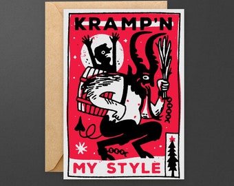 Krampus Christmas Card - Funny Christmas Card - Krampus card - Krampus screen print - Funny Krampus card - Funny pun card - Hand printed