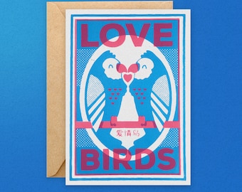 Lovebirds greeting card - Lovebirds card - Engagement card - Wedding day card - Lovebirds print - Anniversary card - Valentine's Day card