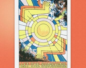 Sunshine screen print - Sun screen print - Let the Sunshine -  A3 screen print - Toucan Tango Design - Abstract sun print - Valentine's gift