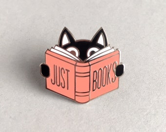 Book enamel pin -  Cat enamel pin - Cat brooch - Cat lover gift - Book lapel pin - Book reader gift - Crazy cat lady - Mother's Day gift