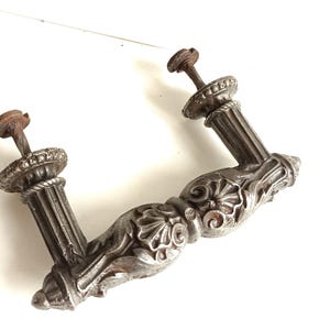 French antique Art Nouveau / Empire style in heavy cast iron door handle / drawer pull circa late 1800s.