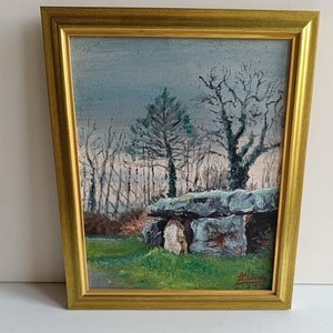 French vintage landscape, painting on board, dated 2002 by Lacombe.