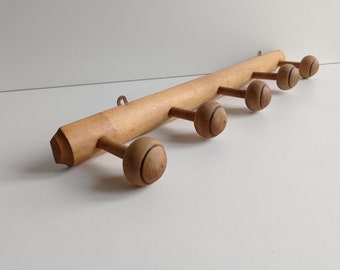 French vintage Modernist style vintage wood bamboo style, 5 peg coat rack circa mid century.