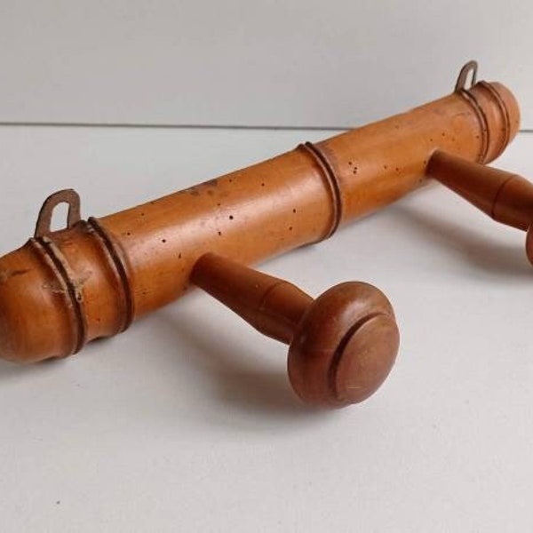 Art Deco period Modernist styled French vintage bamboo wood style 2 peg / hook / coat rack circa 1920/30s.