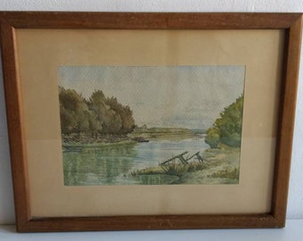 French framed watercolour landscape of Font Romeu French Pyrenees, behind glass circa 1845.