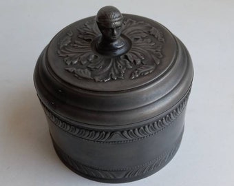 French antique pewter lidded trinket / storage pot with Art Nouveau embossed design.