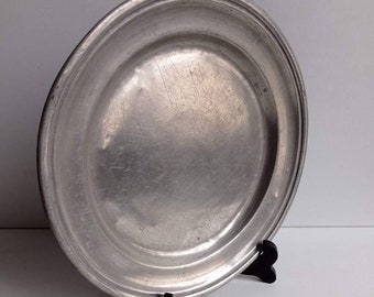 Medium Antique French round pewter plate (11") with family initials (PH) marked on the back circa 1800s.