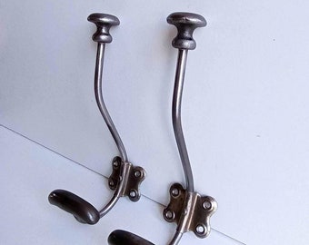 Pair of Industrial French steel single coat and hat rack / hook / peg with makers stamp circa 1930s.