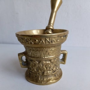 Bronze Dutch antique / vintage pestle and mortar based on a 16th century style / design for a Pharmacist.