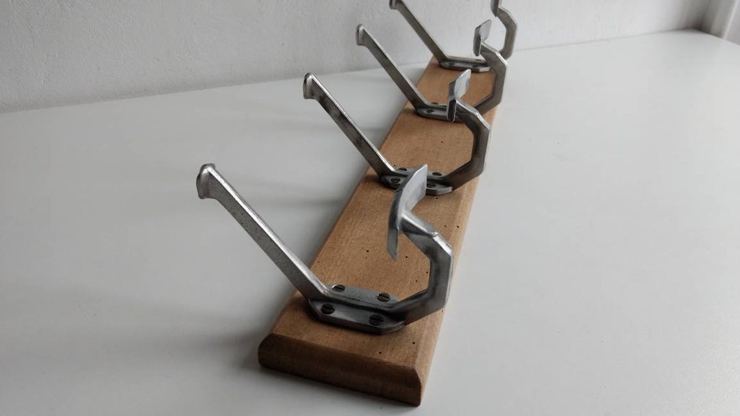 Retro French Vintage Four Peg Hat and Coat Rack / Coat Hooks on Solid Wood  Plinth Circa 1970s. 
