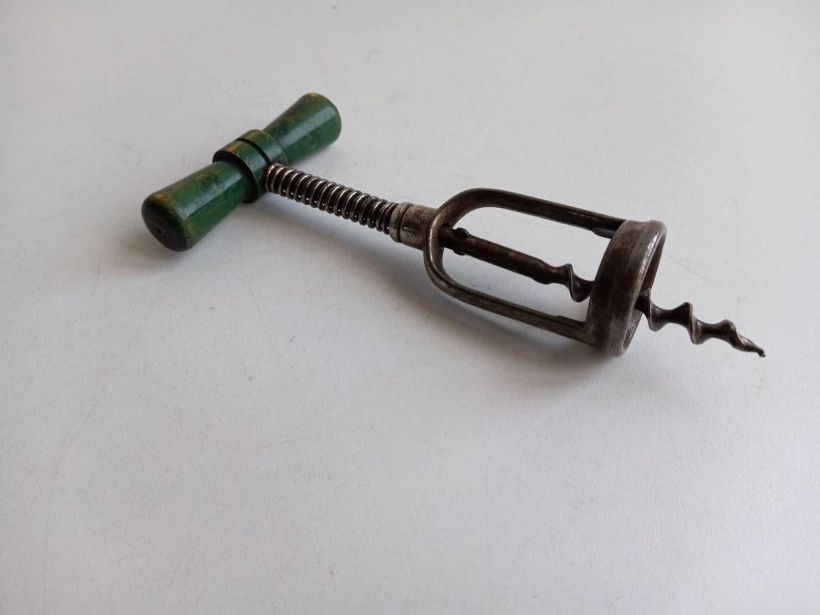 Français Tire-Bouchon Vintage/Antique avec Ressort Pour Faciliter L'enlèvement Du Liège et Poignée e