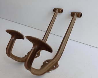 Pair of Mid Century French Industrial vintage pressed metal hat and coat hook / peg circa 1970s