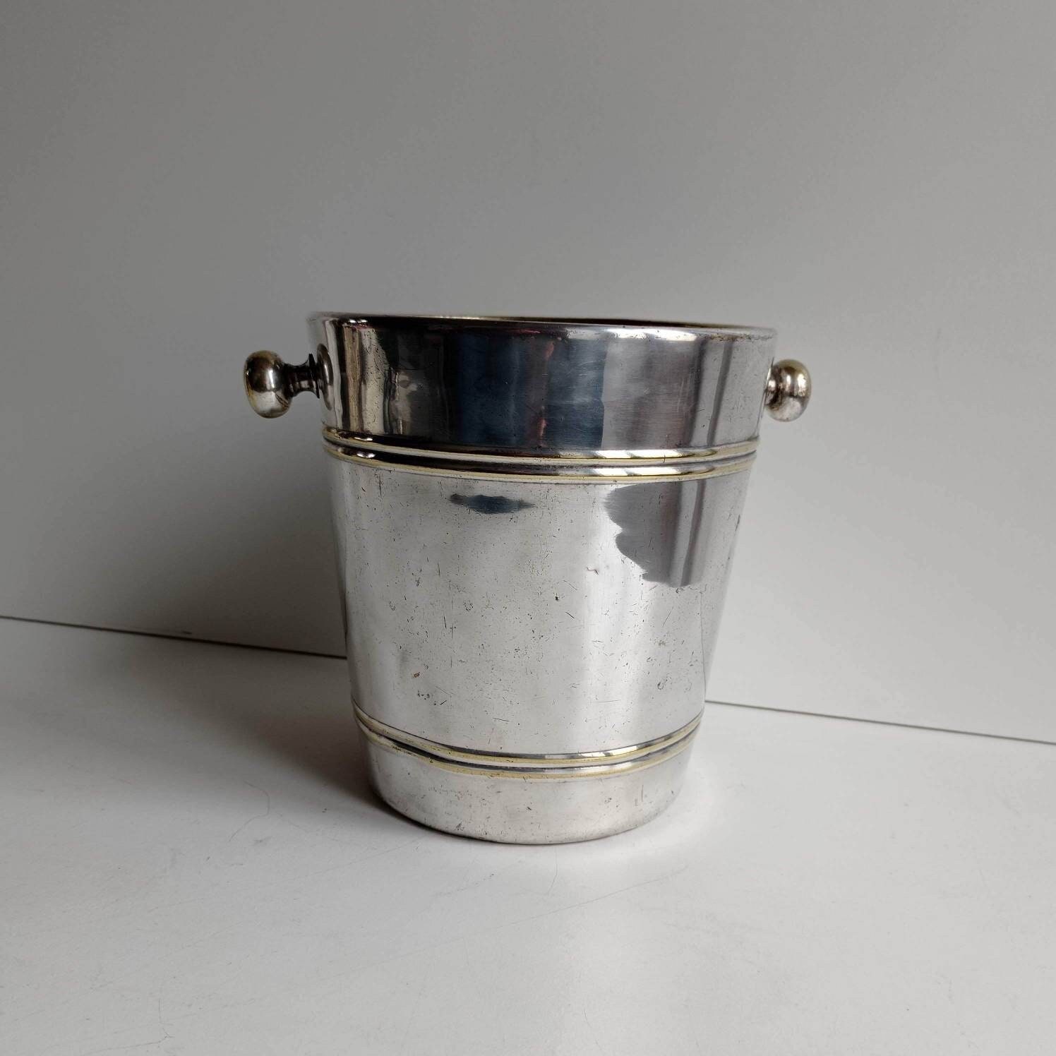 Français Ancien Seau/Refroidisseur de Champagne Moderniste Plaqué Argent avec Des Timbres Fabricant 