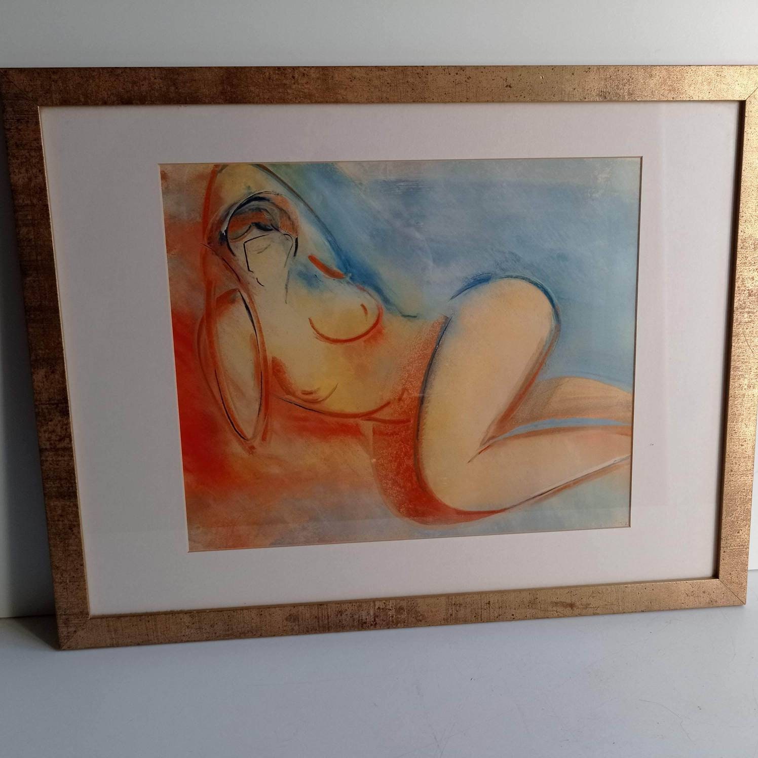 Français Peinture Cubiste Vintage Encadrée Dans Le Style Des Peintres Modernistes Vers Les Années 19