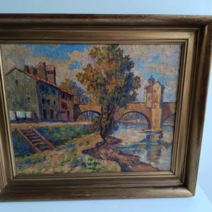 French Vintage oil on board framed landscape, and signed Rosenberger.