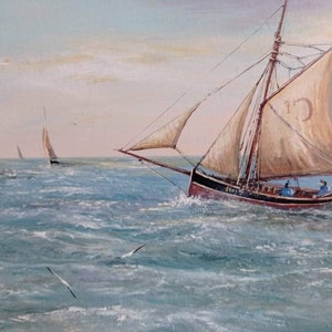 Peinture à l'huile vintage française de paysage marin, signée et bien encadrée par l'artiste et peintre français de renom, Oliver Mas. image 3