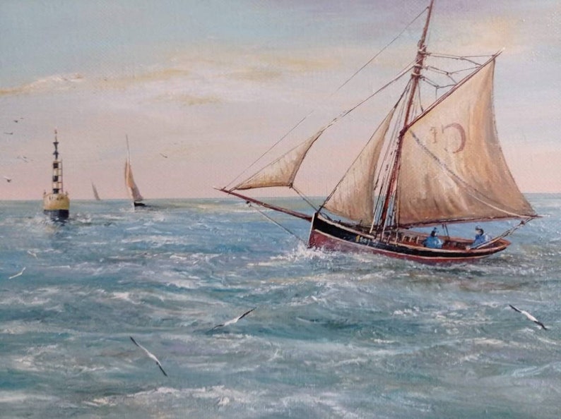 Peinture à l'huile vintage française de paysage marin, signée et bien encadrée par l'artiste et peintre français de renom, Oliver Mas. image 3