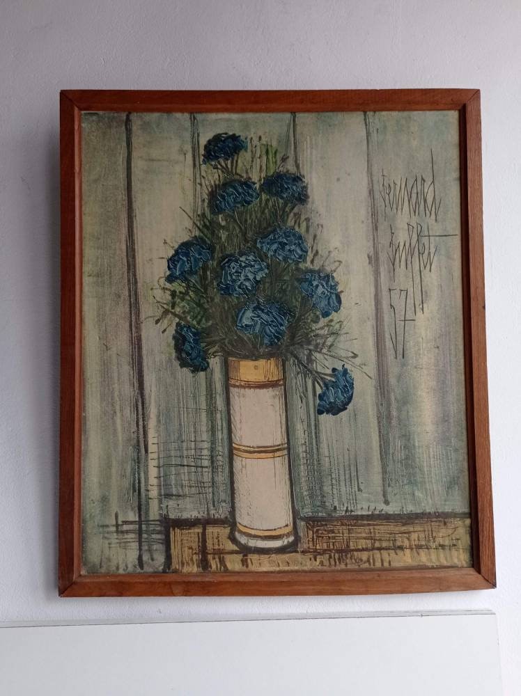 ベルナール・ビュフェ、TROIS JACINTHES DANS UN VASE ベルナール・ビュッフェ、【Zinnias dans un vase】 - メルカリ