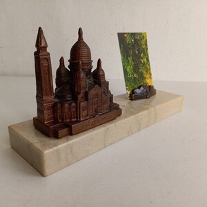 French Art Deco desk accessory, bronze gilt Paris Sacre Coeur on marble base.