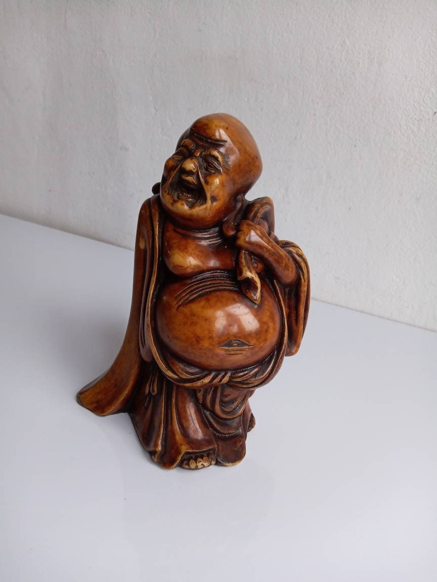 Bouddha Du Milieu Siècle avec Résine Sculptée en Bois Antique Apparence, Japonais, Chinois, Asiatiqu