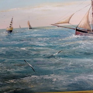 Peinture à l'huile vintage française de paysage marin, signée et bien encadrée par l'artiste et peintre français de renom, Oliver Mas. image 7