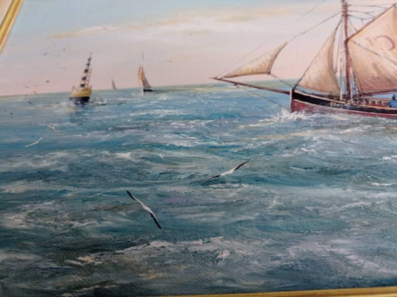 Peinture à l'huile vintage française de paysage marin, signée et bien encadrée par l'artiste et peintre français de renom, Oliver Mas. image 7