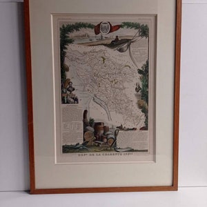 Français carte encadrée de chêne antique du département de la Charente Infre, par Levasseur vers 1852.